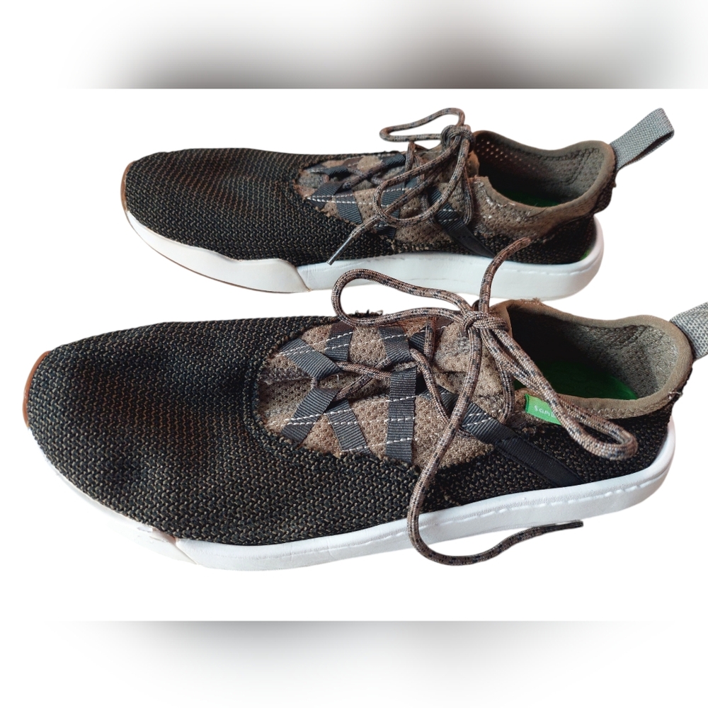 Mens Tie Sanuk Brown Size 9 Shoes Sneakers Mesh Lighweight Tan Black
